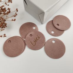 Label velours rond met gravure - oud roze - 35 mm