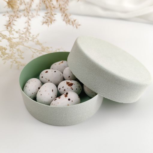 Velours doosje rond eucalyptus – 8 x 2,5 cm