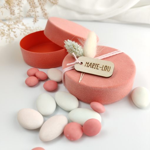 Velours doosje rond koraal – 8 x 2,5 cm